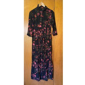 ZARA BUTTON DOWN FLOWER PRINT BLACK MAXI DRESS
